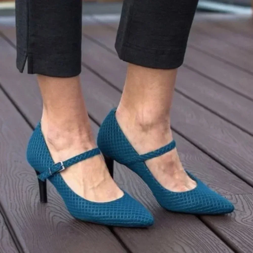 Betabrand Mile Marker Mary Jane Pumps‎ Heels Womens 7.5 Blue Pointed Toe Office